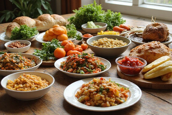 Różnorodne, zdrowe jedzenie na stole, symbolizujące dietę terapeutyczną